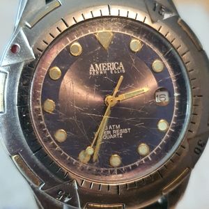 10/$20 Vintage America Perry Ellis Silver/Blue Leather Men's Watch